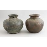Two 19th Century Indian bronzed ovoid vases (2) Condition: extensive damage to opening