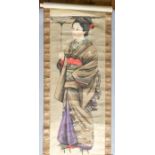 A Japanese scroll of a Bijin, Meii period, 1868-1912, possible signed by Osui, 60cm wide