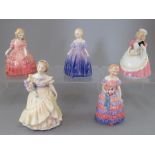 A group of Royal Doulton Bone China figures: The Bridesmaid (HN 2148), The Little Bridesmaid, Cookie