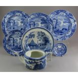 A group of early nineteenth century blue and white transfer-printed Spode wares, c.1810-30. To