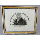 An early nineteenth century black and white transfer-printed commemorative Wesleyan plaque, c.1820-