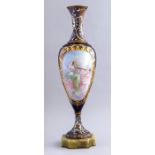 A 19th Century porcelain and champleve enamel baluster vase, probably Sevres, painted with a