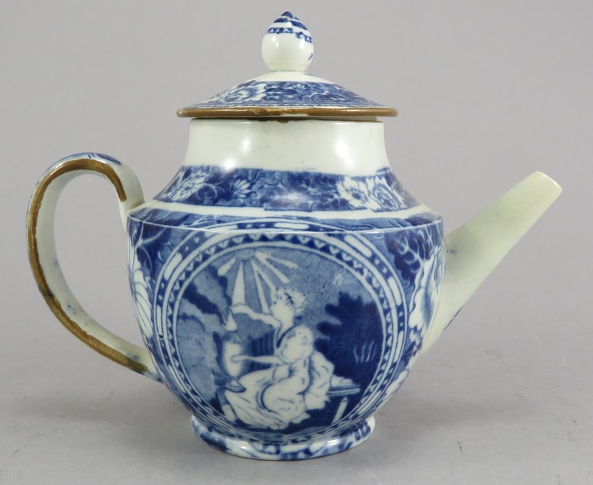 An early nineteenth century commemorative blue and white transfer-printed moulded child's teapot and - Image 2 of 2