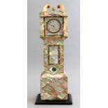 A 19th century miniature longcase clock, mother of pearl, bone and abalone, swan neck pediment, dial