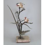 An Albany Fine China Co. ceramic bird study incorporating metal. Modelled as two Gold Finches.