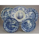 A group of early nineteenth century blue and white transfer-printed plates, c.1815-30. To include: a