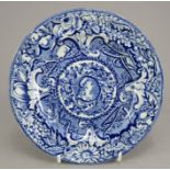 An early nineteenth century commemorative blue and white transfer-printed Davenport plate c.1815. It