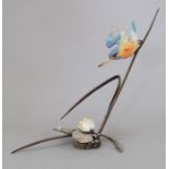 An Albany Fine China Co. ceramic bird study incorporating metal. Modelled as a Kingfisher. Factory