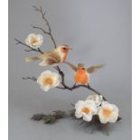 An Albany Fine China Co. ceramic bird study incorporating metal. Modelled as two Robins. Factory