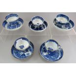 A group of late eighteenth, early nineteenth century blue and white transfer-printed chinoiserie tea