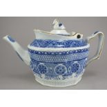 An early nineteenth century blue and white transfer-printed Swansea Cambrian teapot and cover, c.