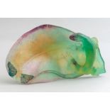 A Daum green glass pate de vere vide poche, in the form of a lizard and insect on a leaf, signed,