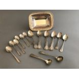 Four Victorian silver teaspoons, hour glass pattern, Edinburgh 1849, six coffee spoons, Sheffield