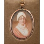 Attributed to John Cox Dillman Engleheart, circa 1830, an oval portrait miniature on ivory of a