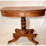A George IV rosewood and burr walnut crossbanded fold over card table, circa 1825, smooth corner top