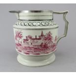 An early nineteenth century pearlware jug, c.1820. It is decorated with hand-painted in pink
