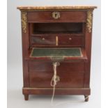 A 19th Century miniature or apprentice mahogany secretaire abattant, pink veined marble top,