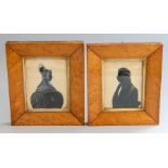 A pair of mid 19th Century portrait profile silhouettes, Aunt Binns and Uncle Binns, 11 by 9cm, in