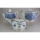 A group of early nineteenth century blue and white transfer-printed teapots and covers c.1800-20. To