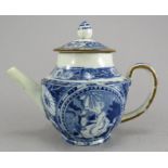 An early nineteenth century commemorative blue and white transfer-printed moulded child's teapot and