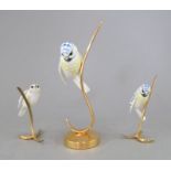 A group of three Albany Fine China Co. ceramic bird studies incorporating metal. Modelled as two