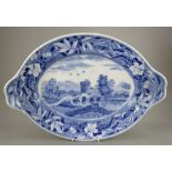 An early nineteenth century blue and white transfer-printed Spode Lucano pattern two-handled soup