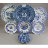 A group of early nineteenth century blue and white transfer-printed pieces, c.1800-20. To include: a