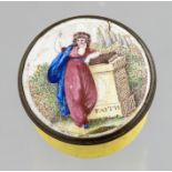 A Bilston circular enamel patch box, circa 1790, the cover with an image representing Faith,