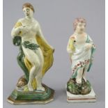 Two early nineteenth century Staffordshire pearlware figures, c.1810-20. The first depicts Venus