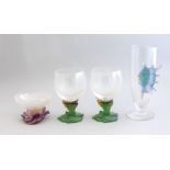 A series of four Daum pate de verre and clear glass vessels, to include a pair of goblets with