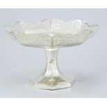 A George V silver footed tazza, pierced serpentine border, tapered octagonal foot, maker John