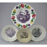 A group of early nineteenth century transfer-printed child's plates with moulded rims, c.1830-40. To