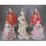 A group of six Coalport Bone China 'English Rose' collection figures To include: The May Queen (