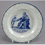 An early nineteenth century commemorative blue and white transfer-printed moulded child's plate, c.