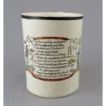 An early nineteenth century creamware transfer-printed mug, c.1810-20. It is decorated with a