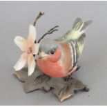 An Albany Fine China Co. ceramic bird study incorporating metal. Modelled as a Chaffinch. Factory