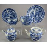 A group of early nineteenth century blue and white transfer-printed tea wares, c.1820-25. To