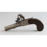 An early 19th Century Clark of Holborn flintlock pocket pistol, walnut stock, length 16cm