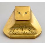 A Jugendstil cast brass single inkstandish, circa 1910, in the form of an owl, stamped marks,