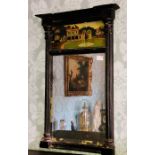A regency painted ebonised peer glass, Circa 1810, moulded top, above empire fluted pillars, with