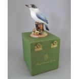 A Royal Crown Derby, Fine Bone China bird figure: Australian King Fisher. Including original hard-