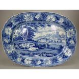 An early nineteenth century blue and white transfer-printed Davenport Stone China platter, c.1825.