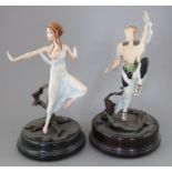 Two Albany Fine China Co. models of the Ballet Series incorporating metal and a wooden base.