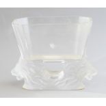A Lalique frosted and clear glass Venise vessel with lion head terminals, etched Lalique R.