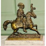 A Grand Tour French bronze on a marble base, figure of a Napoleon III soldier on horseback. 30cm H x