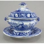 An early nineteenth century blue and white transfer-printed Minton miniature series sauce tureen,