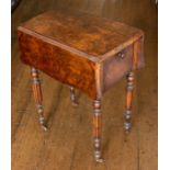 A mid 19th Century burr walnut work table, circa 1850, drop side flaps in Pembroke manner, fall