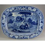 An early nineteenth century blue and white transfer-printed Adams Lions platter, c.1825. It is