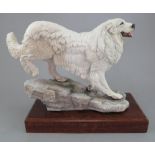 An Albany Fine China Co. model of a Great Pyrenees by Neil Campbell on wooden base. Factory marks to