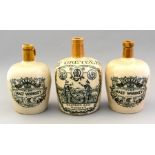 A Port Dundas The Greybeard salt glazed stoneware Whiskey flask, height 20cm, together with a pair